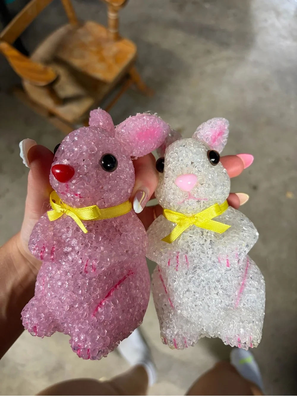 Clear and Pink Decorative bunnies for easter decor